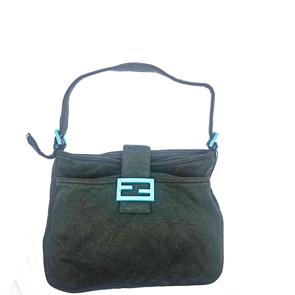 Vintage Authentic Fendi Mamma Baguette Shoulder Bag Turquoise Buckle